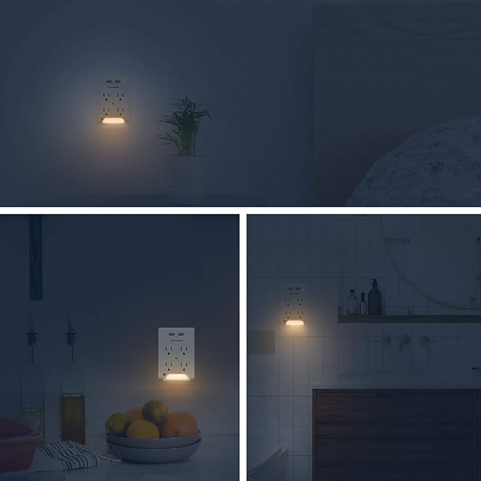 DEWENWILS Multi Plug Outlet 2 Pack, 4-Outlet Extender with 2 USB Ports, Light Sensor Night Light, 1080 Joules Surge Protector, ETL Listed
