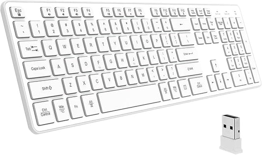 Slim Quiet Wireless Keyboard for Mac and Windows,Durable Flat Keyboard with Full Size Ultra Quiet Low-Profile Flat Keys, 2.4GHz Wireless for Mac,Windows 11/10/8/7/Vista,Microsoft & PC, White
