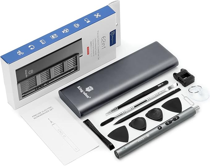 Kingsdun Mini Electric Screwdriver, 62 in 1 Cordless Precision Power Screwdriver with 48 Bits, Rechargeable Electrical Screwdriver Repair Tool Kit with LED Lights Magnetic Mat for Phones PC Laptops