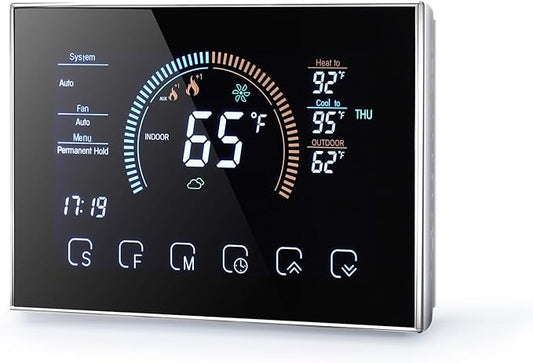 WiFi Smart Heat Pump Room Thermostat Temperature Controller 4.8 Inch Color LCD Screen Programmable Touch Control/Mobile APP/Voice Control Compatible with Alexa/Google Home