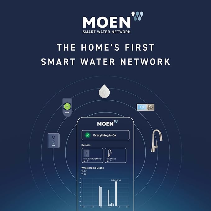 Flo by Moen Smart Water Detector, 1-Pack with Leak Sensing Cable (6-ft)