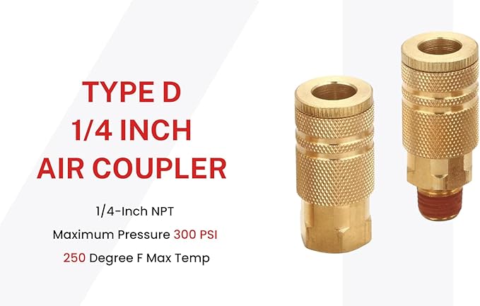 Coupler and Plug Kit (14 Piece), Industrial Type D, 1/4 Inch NPT, Solid Brass Quick Connect Air Hose Fittings Set, with Sealant