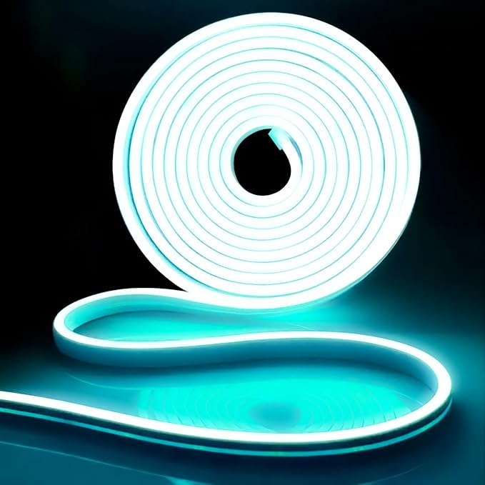 iNextStation 12V Ice Blue LED Strip Lights 16.4FT, Flexible Silicone Neon Rope Light, Waterproof, Cuttable, Dimmable & Linkable, for Cabinet, Ceiling, Wall, Bedroom, Kitchen, Garage (No Adapter)