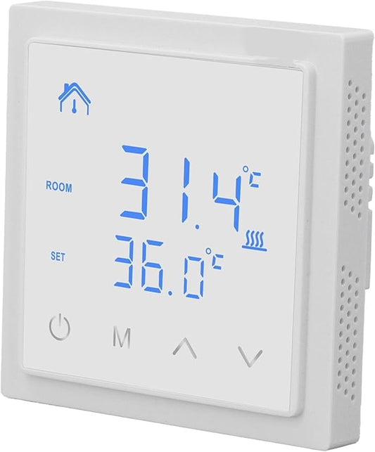 Smart Thermostat, Accurate Temperature Control Electric Underfloor Heating Thermostat LED Display Anti False Temperature, Programmable (White)