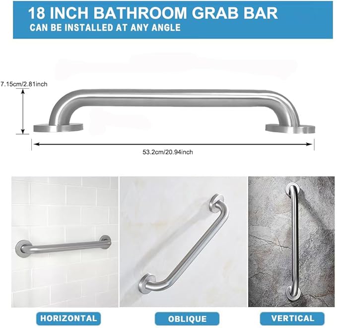Stainless Steel Bathroom Safety Shower Grab Bar, Anti Slip Bathtubs Grab Bars,Toilet Assist Saft Handle Handrail ADA Compliant 500lbs for Handicap Elderly Senior (Brushed, 18 inches)