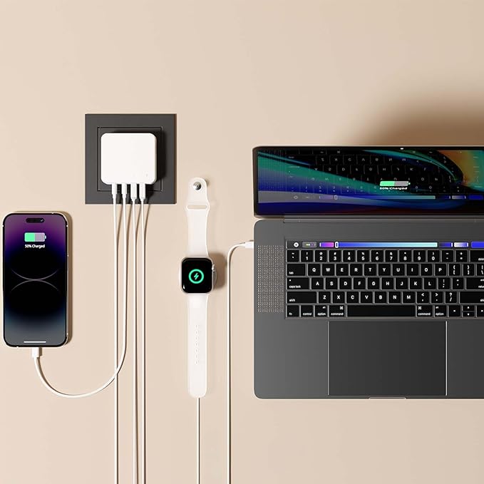 Nekmit Flat USB Wall Charger, 65W GaN Fast Charging USB C Charger Block, Dual USB Ports Wall Plug Power Adapter for iPhone 15 Pro Max/iPad Pro and More, White