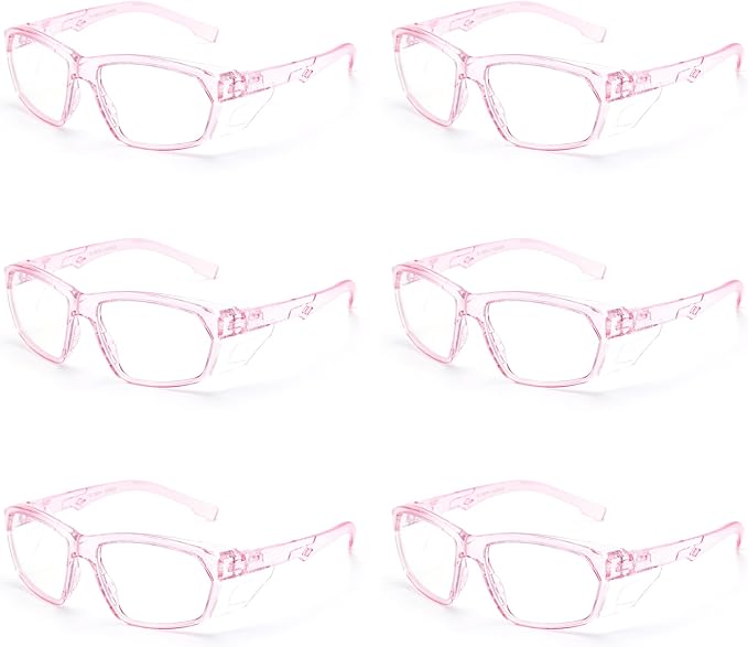 ProtectX Stylish Anti-Fog & Scratch-Resistant Safety Glasses, UV Protection Goggles, Anti-Impact Lightweight Glasses for Men＆Women Pink Clear - 6 Pack