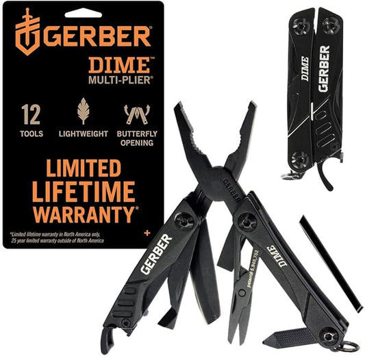 Gerber Gear Dime 12-in-1 Mini EDC Multitool - Needle Nose Pliers, Pocket Knife, Keychain, Bottle Opener - Gifts for Men, EDC Gear and Equipment - Black