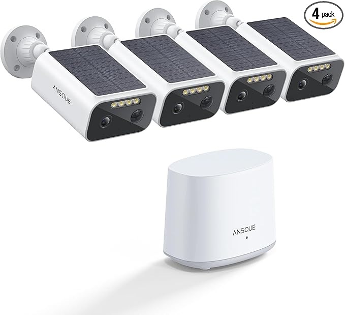 2K Security Cameras Wireless Outdoor, Color Night Vision, 365-Day Battery Life, No Subscription, Local Storage, Two-Way Audio, Solar Powered, Custom Alarm Zones, 4 Cam Kit
