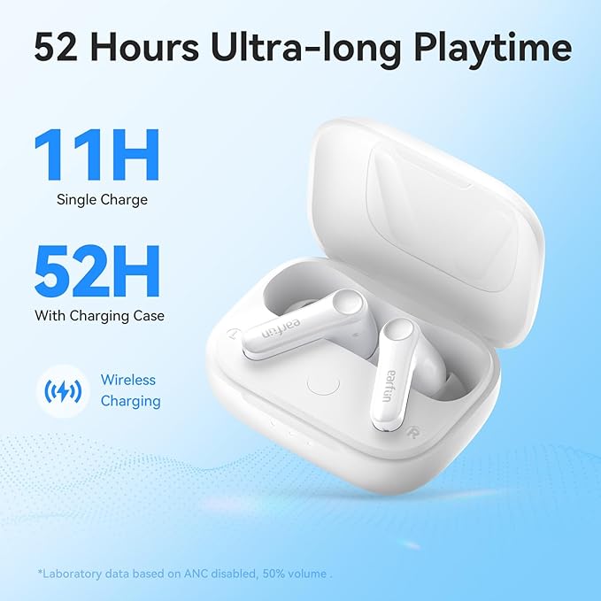 EarFun Air Pro 4 Adaptive Hybrid Noise Canceling Wireless Earbuds, Qualcomm Snapdragon Sound, aptX Lossless, 6 Mics AI CVC 8.0 Call, LDAC Hi-Res Audio, 52H Playtime, Bluetooth 5.4 (Glossy White)