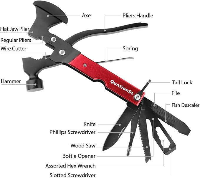 Camping Gear Multitool, Stocking Stuffers for Men, Christmas Mens Gifts for Dad Husband Boyfriend, 16 in 1 Camping Accessories Multitool Hatchet, Camping Tool with Axe,Hammer,Plier,Knife,Bottle Opener