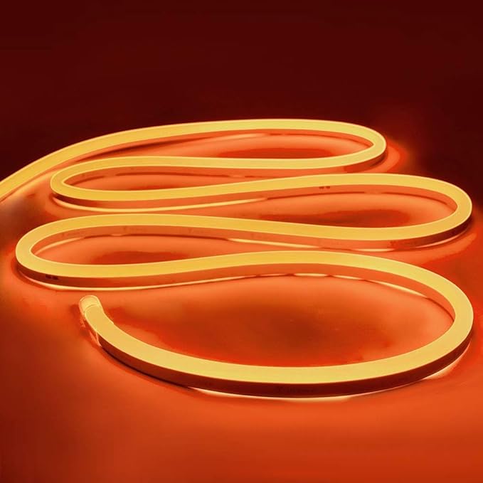 iNextStation Orange Led Strip Lights, 16.4Ft/5m Neon Led Light Strip with Power Adapter, 12V Waterproof Silicone Flex LED Neon Rope Lights for Bedroom Wall Festival Party Sign DIY Decor