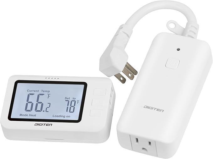 Remote Control Thermostat, pre-Wire Temp Controller with Heating/Cooling Mode, ℃ /℉ Switch, Temperature-Controlled Plug for Space heaters, Window AC, Fans, 110V