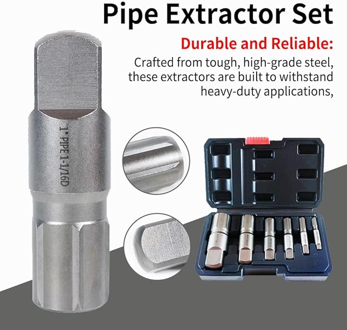 6-Piece Heavy Duty Pipe Extractor Set，Broken Pipe Removal Tool Kit for Removing Damaged Threaded Pipes & Fittings from 1/8" to 1", Pipe Easy Out Extractor Set ，Ideal Tools for Plumbers Mechanics DIY