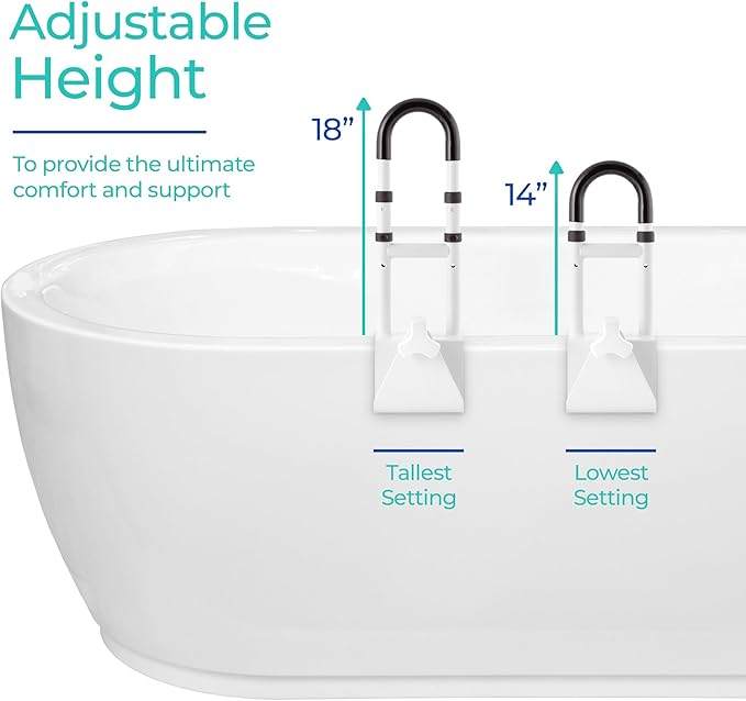 Modern Innovations Adjustable Bathtub Grab Bar, Safety Bath & Shower Grab Bars for Elderly Seniors, Handicap Grab Bars (300lb Weight Limit), Bathroom Grab Bars for Seniors with Adjustable Handles