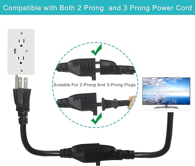 1FT Short Power Extension Cord 1FT - Short 3 Prong Extension Cord Outlet Saver Indoor SJT 16 AWG Heavy Duty 1 Foot AC Power Extensions Cable with NEMA 5-15P to NEMA 5-15R Connector (1PACK)