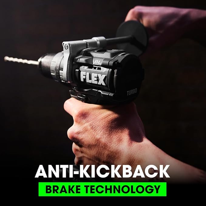 FLEX 24V Brushless Cordless 1/2-Inch 1,400 In-Lbs Torque 2-Speed Hammer Drill Turbo Mode Kit with 2.5Ah, 5.0Ah Lithium Batteries and 160W Fast Charger - FX1271T-2B