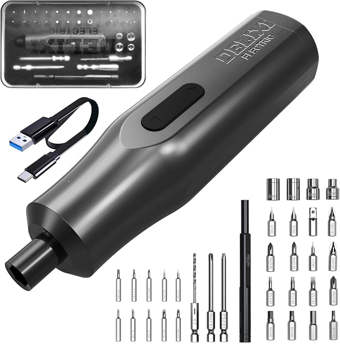 36 in 1 Electric Screwdriver Kit with Manual Screwdriver, 4V Rechargeable Screwdriver Set with Socket, Extension Rod, 2N.m Torque and LED Light, Suitable for Furniture and DIY