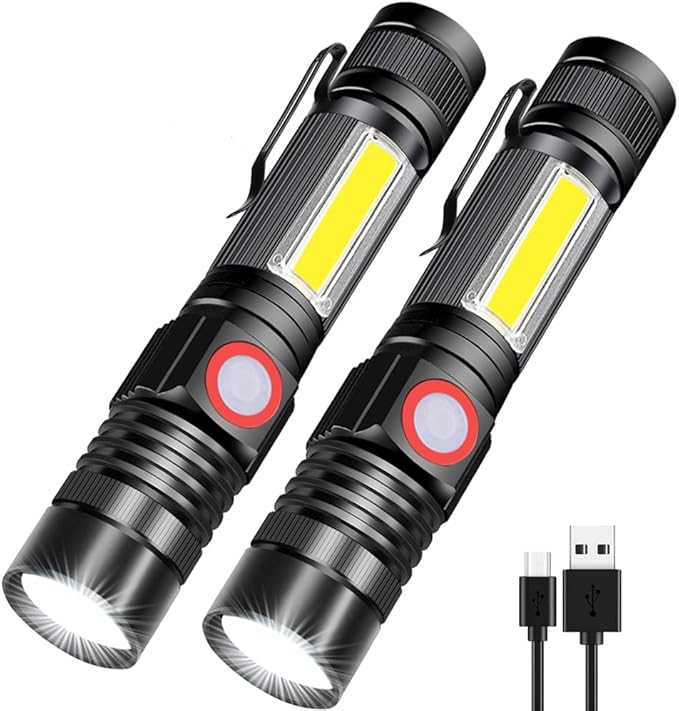 Rechargeable LED Flashlights, Magnetic Flashlight Super Bright Tactical Flashlight with SideLight,USB Rechargeable,Zoomable,Waterproof Best Small Flashlight for Camping, Emergency
