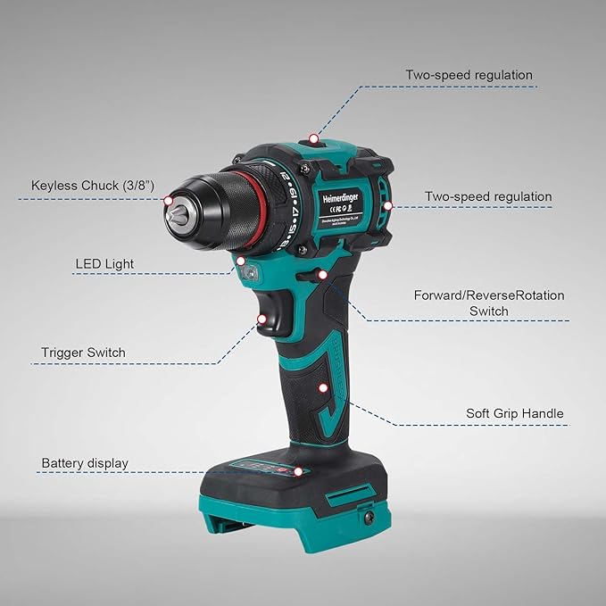 354 In-lbs Cordless Drill Driver for Makita 18V Battery, 3/8" Keyless Chuck, 21+1 Torque Settings, 1980 RPM, LED Light