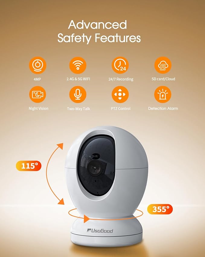 usogood 2.5K Indoor Camera for Home Security, 360°Pet Camera Indoor with Phone App,Support 5G/2.4Ghz Wifi,Dog Camera with Speaker, Auto Motion Tracking Detection,2-Way Audio,Works with Alexa,Best Gift