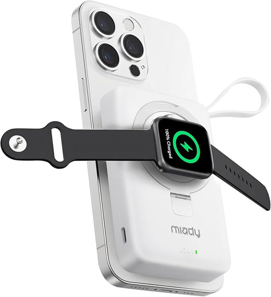 Magnetic Power Bank with iwatch Charger, 10000mAh Magnetic Portable Charger for iPhone 16/15/14/13/12, Max 15W Wireless Power Bank Built-in USB C Cables, 35W USB C Fast Charging Battery Pack