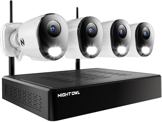 Night Owl 10 Channel Bluetooth Video Home Security Camera System with (4) Plug-in Wi-Fi 2K HD Indoor/Outdoor Spotlight Cameras with 2-Way Audio and 1TB Hard Drive (Expandable up to 10 Cameras)