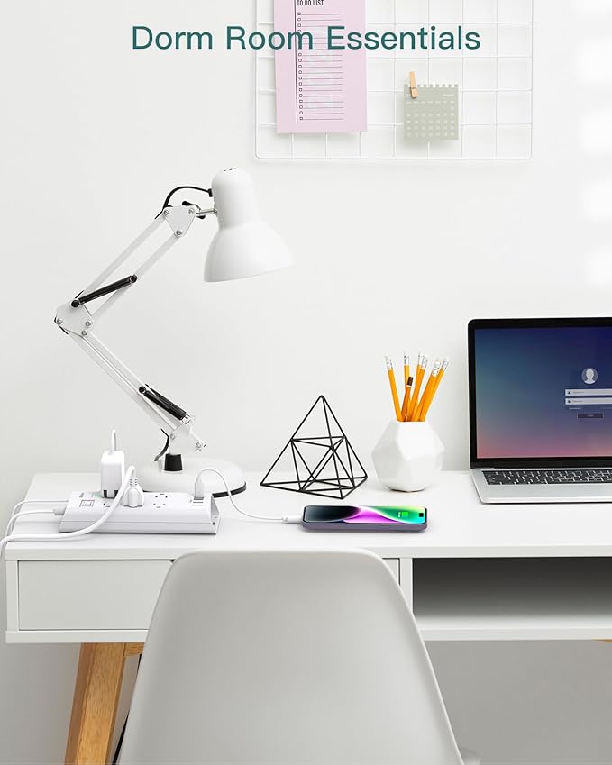 10ft Flat Plug Extension Cord, Surge Protector Power Strip With 6 Outlets and 4 USB Ports (2 USB C), Multiple Outlets for Home Dorm Room Essentials