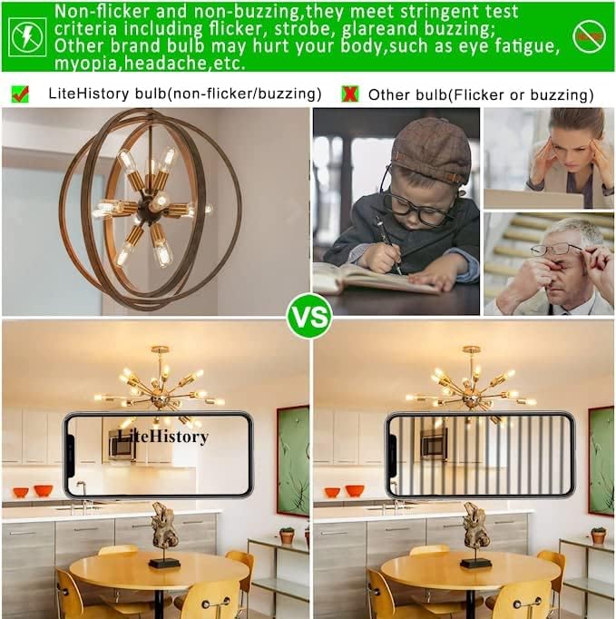 LED Tubular Bulb 4W Daylight White 5000K E26 Clear Edison Bulb,40W Equivalent 400 Lumens, Antique Edison Style LED Filament Light Bulbs,Daylight White 5000K Non Dimmable Pack of 6