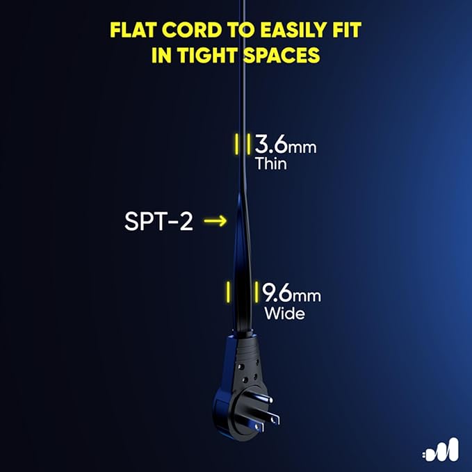 Maximm Cable 20 Ft 360° Rotating Flat Plug Extension Cord/Wire, 16/3 AWG Multi 3 Outlet 3-Prong Grounded Wire- Black - UL Certified