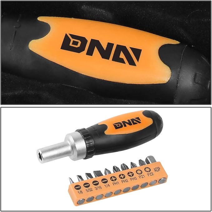 DNA MOTORING Home Repair Tool Set, Magnetic Screwdriver Socket Set, Ratchet Screwdriver Tools Set for Mechanics and DIY, w/Storage Box, Orange, TOOLS-00037