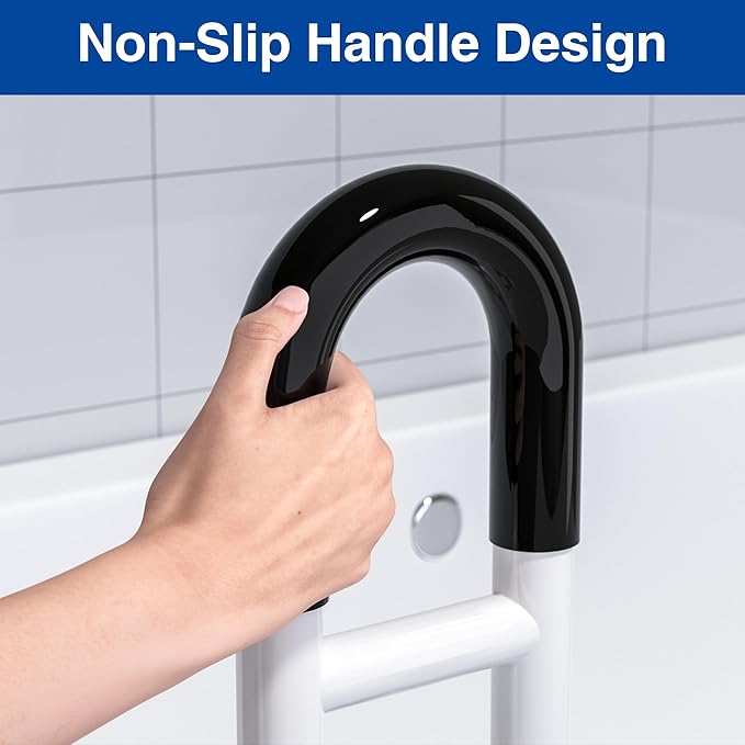 Bathtub Safety Rail: Shower Grab Bar Handle for Seniors, Elderly, and Disabled, Fits 3.1 to 6.7 Inch Tub Walls, Bathroom Safety Bars with Non-Slip Grip, Supports 300 lbs