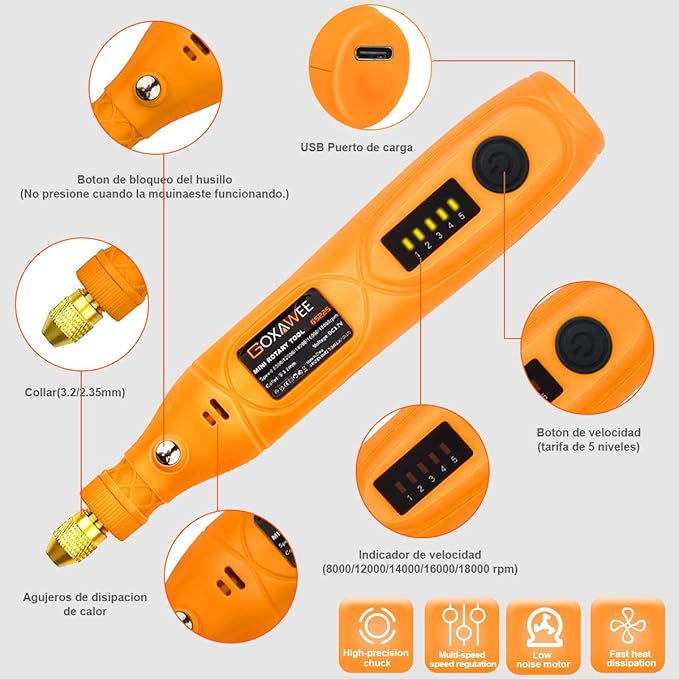 GOXAWEE Mini Cordless Rotary Tool Kit with 105pcs Accessories, USB Charging 5-Speed 18000rpm Multi-Purpose Art Craft Tool with 3.7V Li-ion Battery for Handmade Crafting and DIY Creations