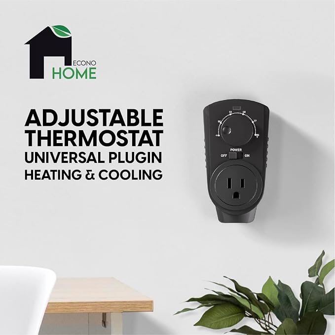 EconoHome Adjustable Thermostat - Universal Plugin Heating & Cooling Thermostat - Compatible with Most EconoHome Wall Mount Space Heaters