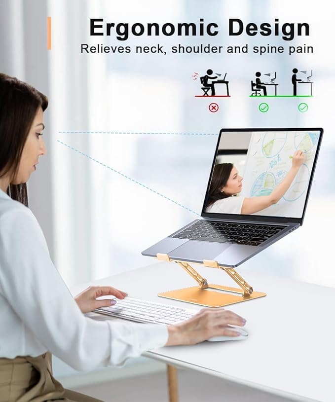 Adjustable Laptop Stand for Desk,Portable Laptop Stand Holder and Riser,Foldable Aluminum Notebook Computer Stands for MacBook Air Pro HP Lenovo Dell Samsung Chromebook, 10-15.6 inch, Gold