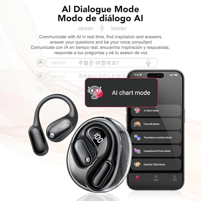AI Translation Earbuds Real Time MS190, Supports 135 Language Translator Earbuds with APP, Audifonos Traductores Inglés Espanol Open Ear Bluetooth 6.0 Wireless Translating Headphones