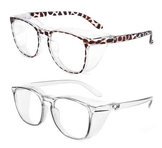 Alsenor Safety Glasses Anti Fog Goggles Protective Eyewear Blue Light Blocking Anti Dust UV Protection Glasses For Men Women (2 Pack(new-leopard+grey))