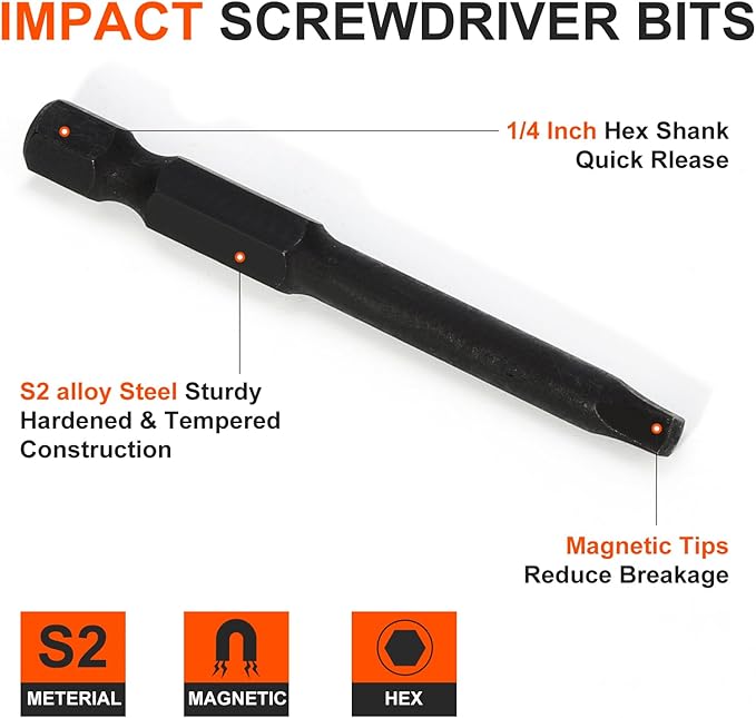 COMOWARE 10pcs Square Bit Set (SQ0-SQ4), S2 Steel 1/4" Hex Bit Set, Tamper-Proof Driver Bits Sets, CNC Tip Magnetic Drill Bitss, 2" Length, Impact Hex Bits Sets For Electronic Devices Disassembly