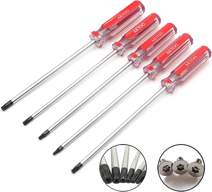 AKTOO T15 T20 T25 T27 T30 Torx Screwdriver Set, 6inch Magnetic Torx Driver Star Bit Screwdrivers for Computer Repairing, Automobile Tools and Home Appliances,5-Piece