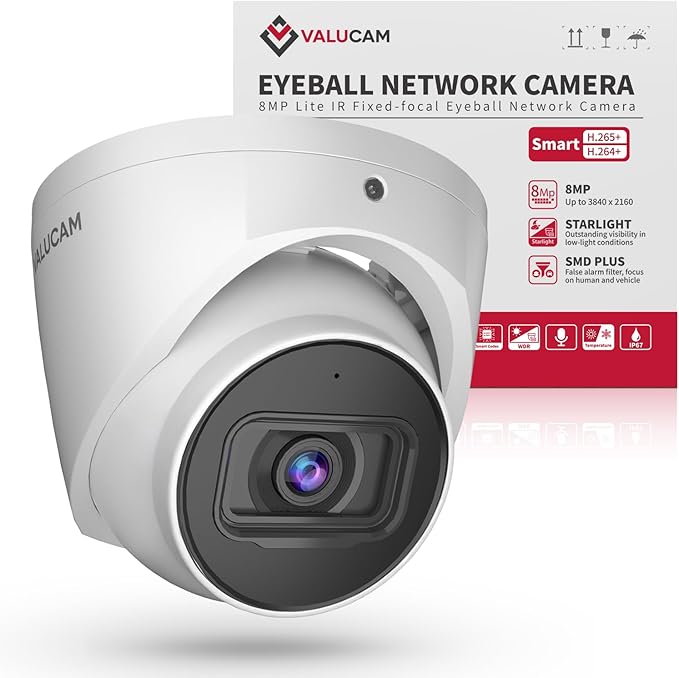 8MP IP Camera, DMSS/SmartPSS Lite, 4K PoE Turret Outdoor Starlight Camera with Mic Audio, Human/Vehicle Detection, IVS, Intrusion Tripwire Alarm, 2.8mm 125°Wide Angle, Metal IP67, H265+, 256GB