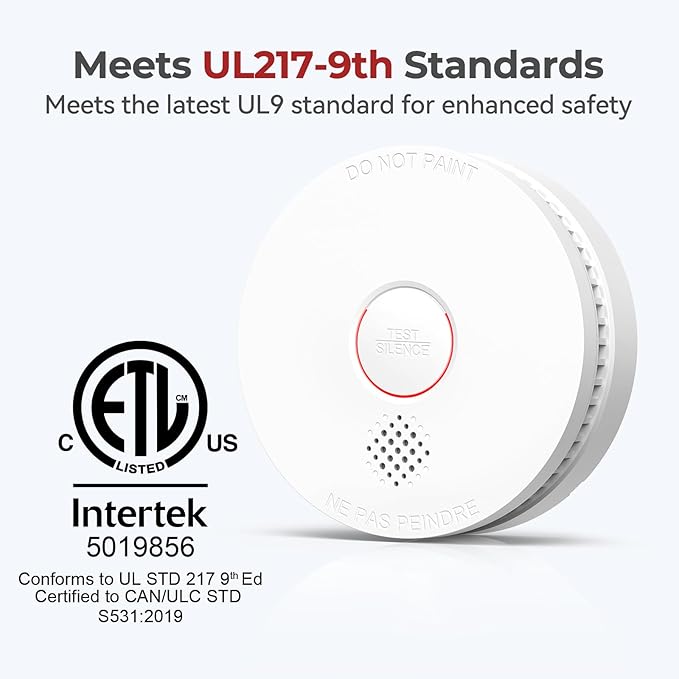 SITERLINK Smoke Detectors,UL217-9th Listed Smoke Alarms with Replaceable Battery,Photoelectric Sensor Smoke Detector with Test-Silence Button,Fire Detectors for Home,House,GS509A 8-Pack
