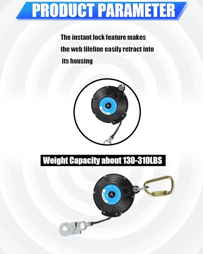 20FT Shemior Web Self Retracting Lifeline, No Tangle Lightweight Housing SRL, Self Retractable Safety Lanyard, Fall Arrest Protection PPE Gear for Roofing Construction, OSHA/ANSI Compliant