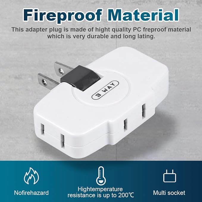 SYCON 3 Way Wall Outlet Extender AC Adapter, 2-Prong Swivel Mini Indoor Wall Tap Power Outlet Extender Plug, White