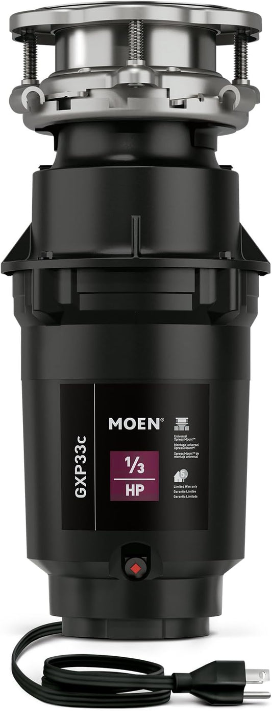 Moen Lite Series PRO Compact Continuous Feed Garbage Disposal for Kitchen Sink with Power Cord, GXP33C