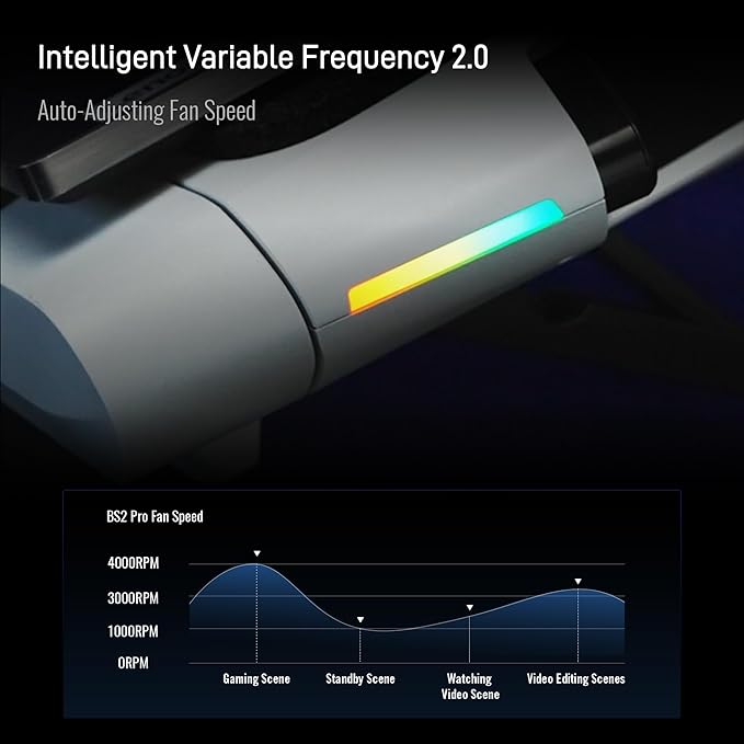 Flydigi BS2 Pro Laptop Cooling Pad RGB for 15.6-21 Inch, Wind-Pressure Closed-Loop Turbo-Fan with MAX 4000RPM, Triple Noise Reduction, Intelligent Temperature Control,4 Height Stands