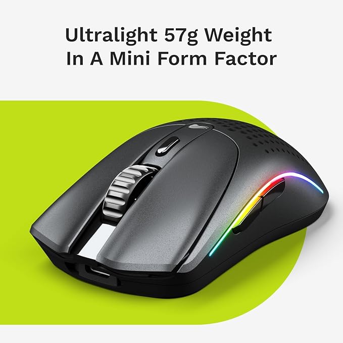 Glorious Model O 2 Mini Wireless Gaming Mouse: Superlight 57g, up to 210hr Battery, Dual Wireless 2.4GHz and Bluetooth 5.2, 26K Optical Sensor, 80M Clicks, 6 Programmable Buttons, FPS Mouse, Black