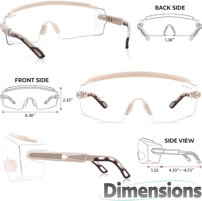 UKNOW Safety Glasses Over Eyeglasses, Anti Fog Safety Goggles ANSI Z87.1, Adjustable Protective Eyewear
