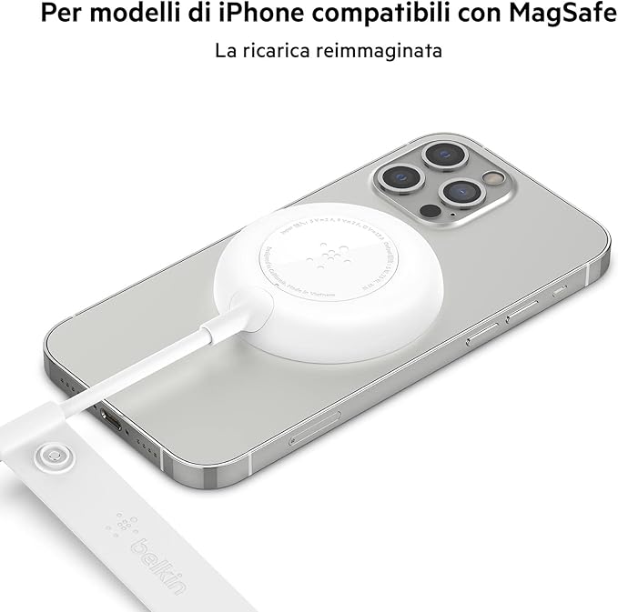 Belkin Magnetic Wireless Charger (Power Supply Not Included) Compatible with MagSafe with 2M (6ft) Extra-Long Cable Qi Charging Pad for iPhone 12, 12 Pro, 12 Pro Max and 12 Mini