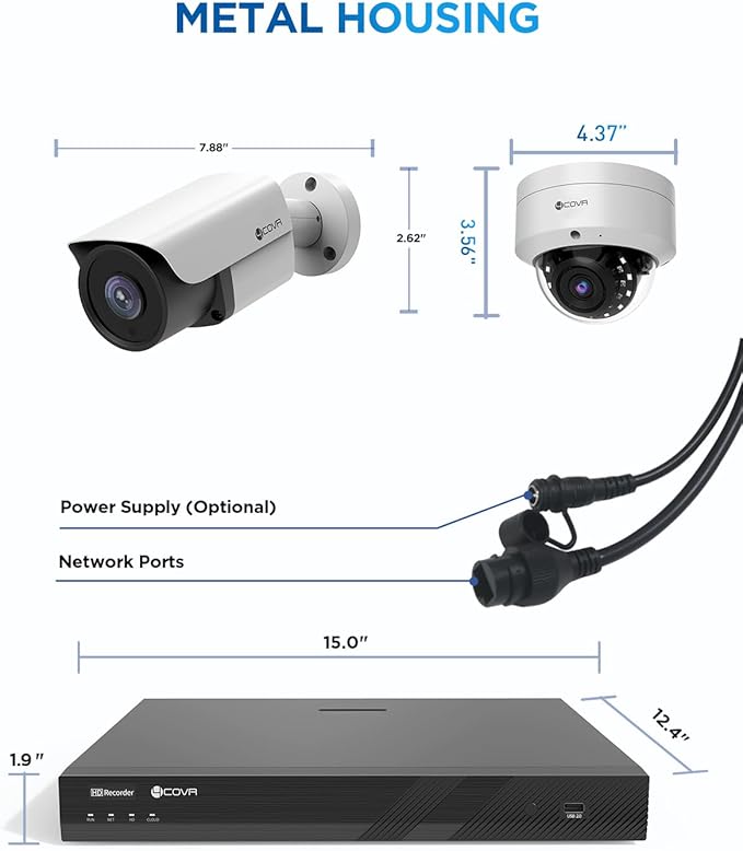4COVR 16 Channel PoE Security Camera System for Business, Human Vehicle Detection, 4K NVR with 4TB HDD, 4 Dome IK10 Vandal-Proof 4 Bullet 5MP Wired IP Camera IP67 Outdoor, Remote Access, LYH54A5M1608