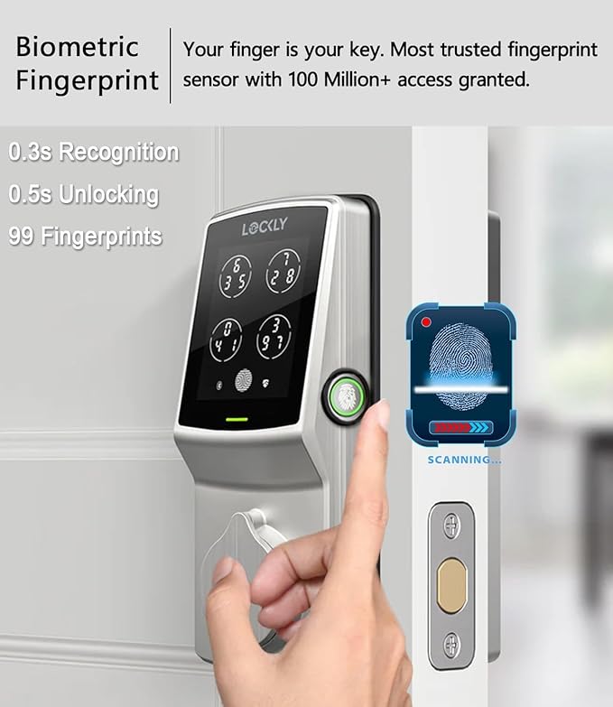 Lockly Secure Plus, RFID Card Smart Lock, Keyless Entry Door Lock, Smart Locks for Front Door, PIN Genie® Keypad, 3D Biometric Fingerprint Sensor, Auto Lock Smart Door Lock
